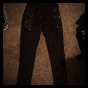 Shosho Black Rhinestone Zipper Leggings